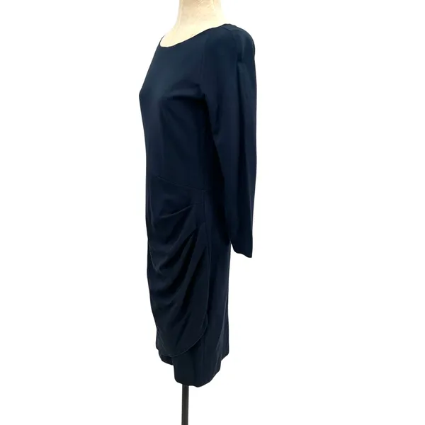 Armani Collezioni Draped Sheath Dress Classic Long Sleeve Navy Blue‎ Size 10 - Image 6