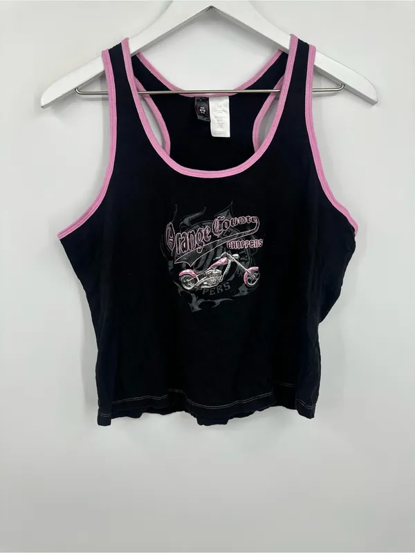 American Vintage Vintage Y2K Black And Pink Orange County Choppers Tank Top Streetwear - Image 4