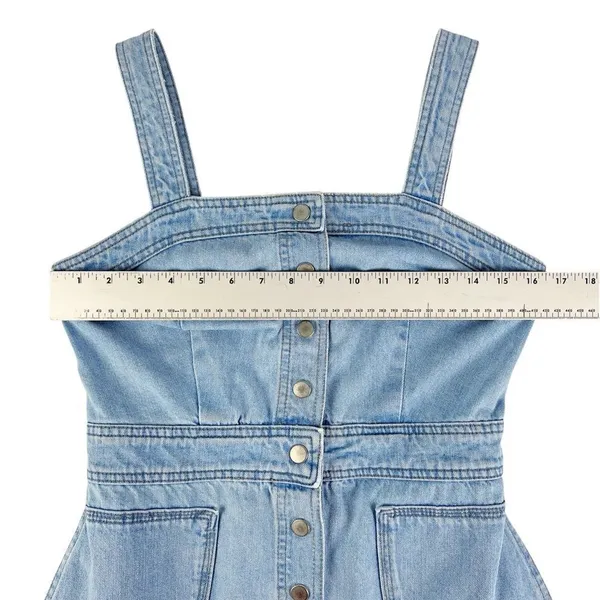 Topshop Moto Denim Jean Snap Front Dress‎ Light Wash Square Neck Size 6 - Image 3