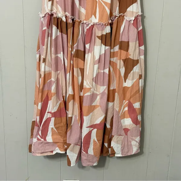 The Girl and The Sun Everlight Leaf Print Midi Dress Puff Sleeve Smocked Size L - Image 10