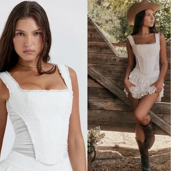 HOUSE OF CB 'Catalina' White Broderie Anglais Corset NWOT size XL‎ - Image 3