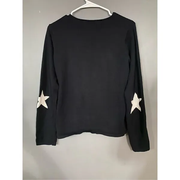 Boutique Black Scoop Neck Sweater With Star Elbows Small - Image 2