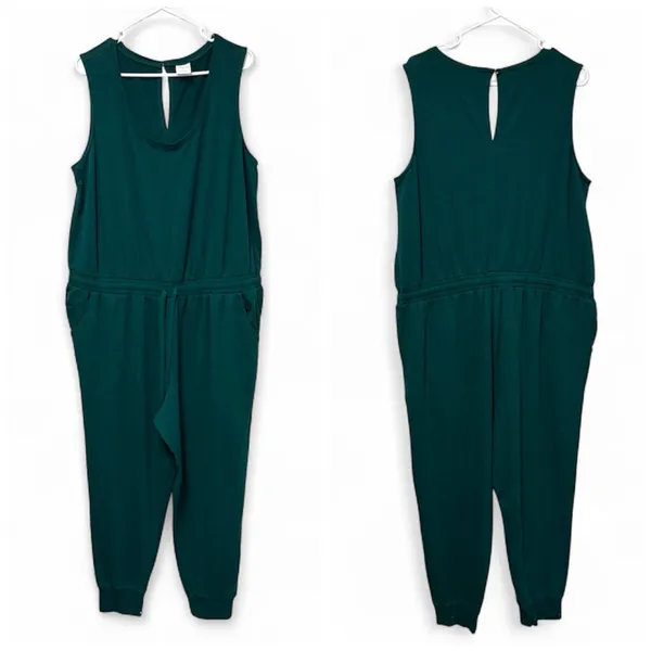 Everest Green Sleeveless Sweatpant Jumpsuit - Image 2
