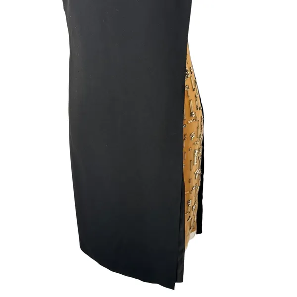 Bailey 44 Sheath Dress Women XS Black Tan Beaded Mixed Media Cocktail Party LBD - Image 4