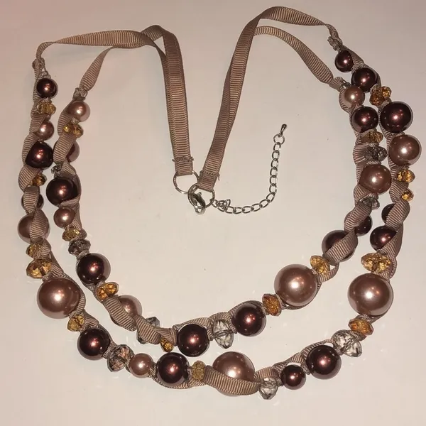 Boho Brown/Bronze Beaded Statement Necklace Brown - Image 5