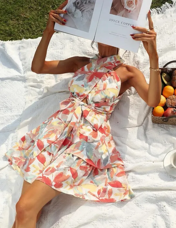 Cross Neck Floral Dress Multi - Image 3