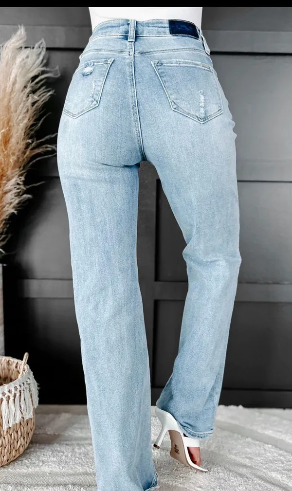 High Rise Distressed Straight Leg Jeans - Image 5