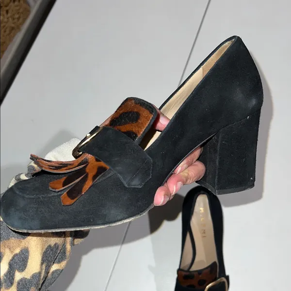 M. Gemi Lettura Block Heel buckled Fringe Loafer size 37 made in Italy leopard - Image 6