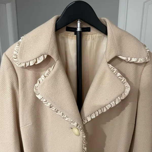 Express Cream Trench Coat with Brown Satin Waist Tie - Image 2