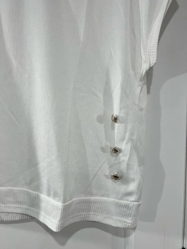 SheIn White short sleeve top with Gold Button detail - Image 6