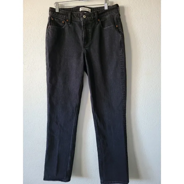 Abercrombie & Fitch Curve Love Women's 27 Black Mid Rise 90s Straight Jeans - Image 9