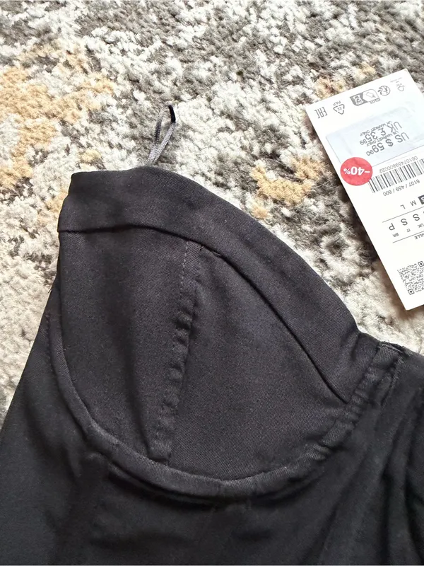 Zara Black Strapless Corset Bodysuit Top - Image 4