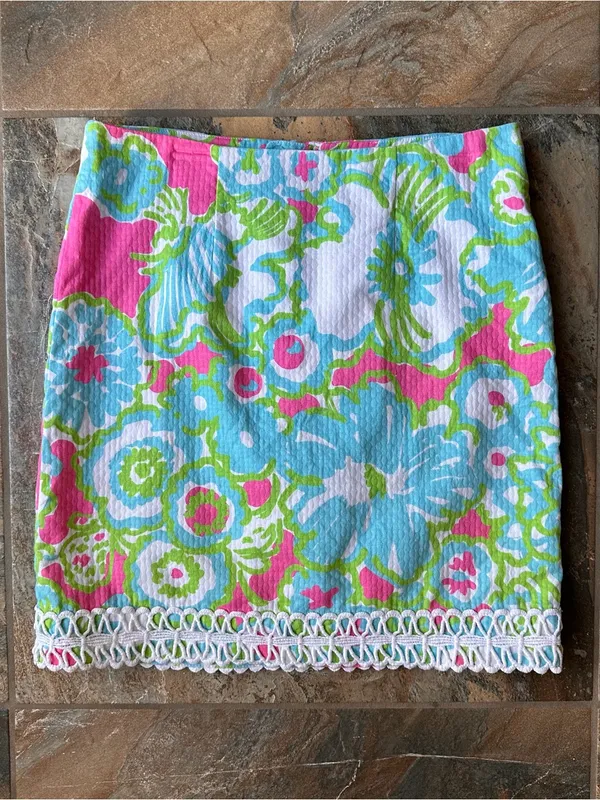 Lilly Pulitzer It's A Delicacy Embroidered Lace Mini Skirt Pink Green Size 0 - Image 9