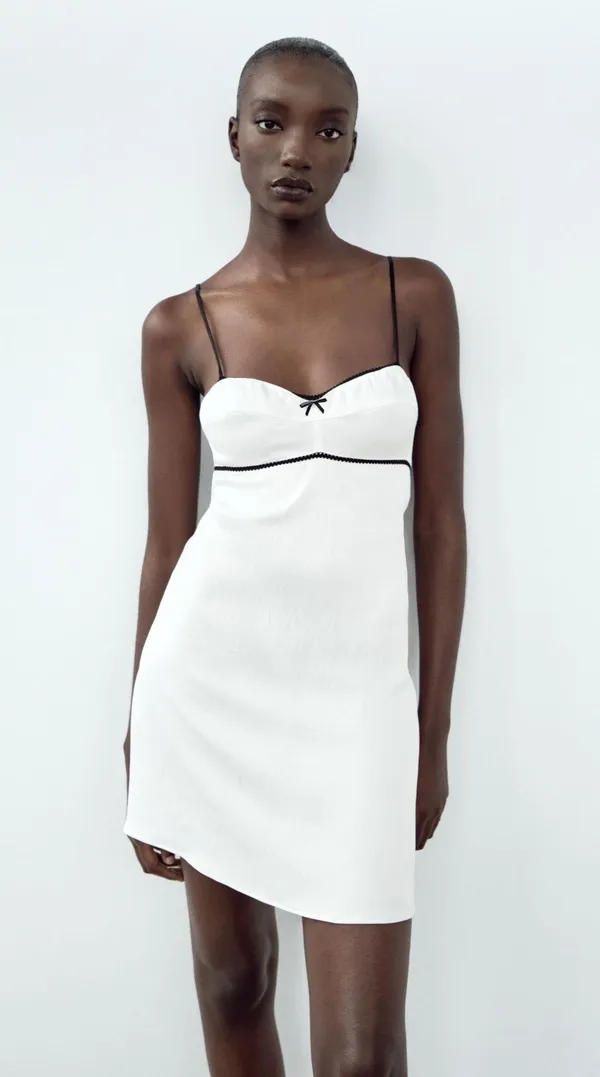 Zara mini white dress lace now lingerie inspired casual summer slip satin - Image 14