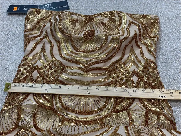 Strapless Gold Sequin Evening Column Dress Size L - Image 11