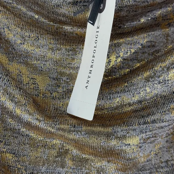 Anthropologie Gold Metallic Maxi Dress Sleeveless Ruched‎ Slit Cowl Neck S NEW - Image 10