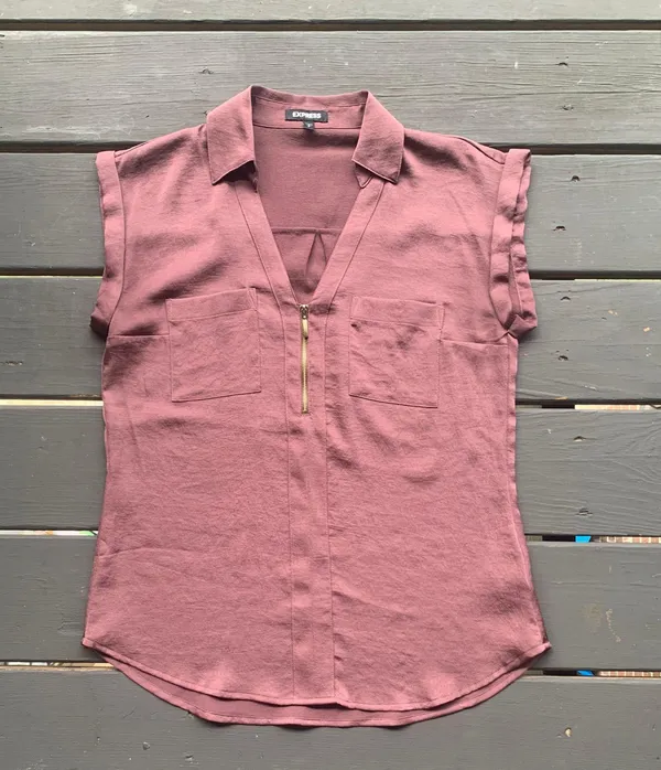 Collared Zipper Blouse - Image 3