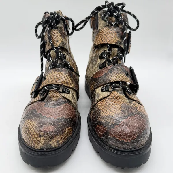 ASOS Womens Snakeskin Print Combat Boots Brown Lug Sole Buckle Side Zip Size 6 - Image 4
