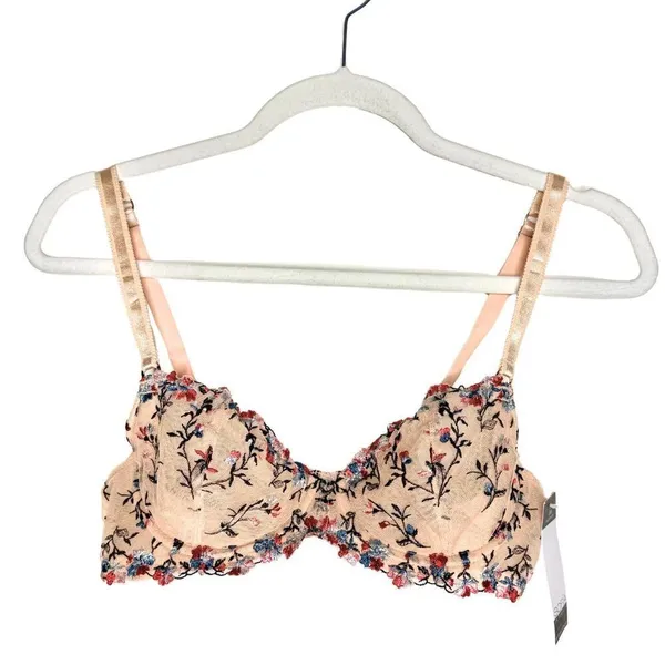 Sofia Intimates by Sofia Vergara Floral Embroidered Balconette Bra Size 34B New Tan - Image 2
