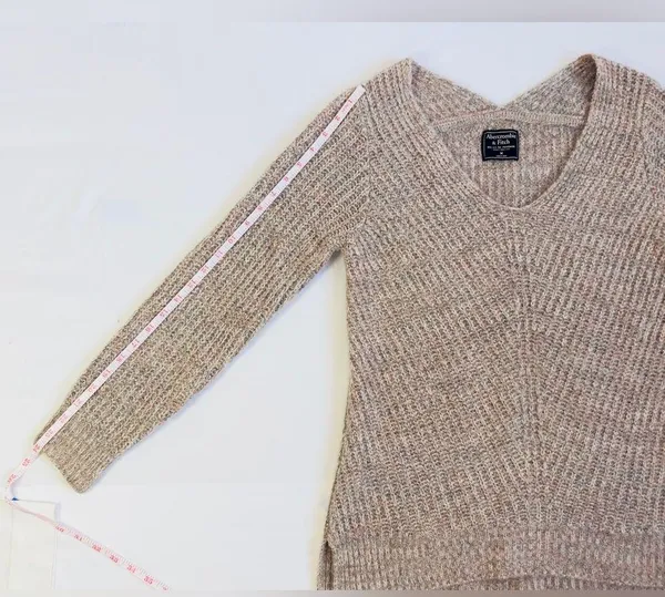 Abercrombie V-Neck Knitted Sweater in Rib - Pink/Grey Marl - M - Image 15