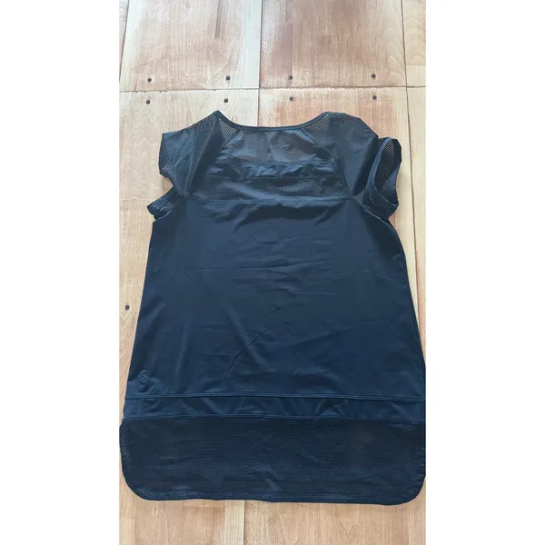 Champion‎ Womens Black Mesh Panel Activewear Short Sleeve Workout Top Tee Small - Image 4
