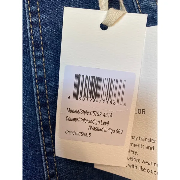New Charlie B Wide Leg Patch Pocket Jeans Washed Indigo Size 8 - Image 3