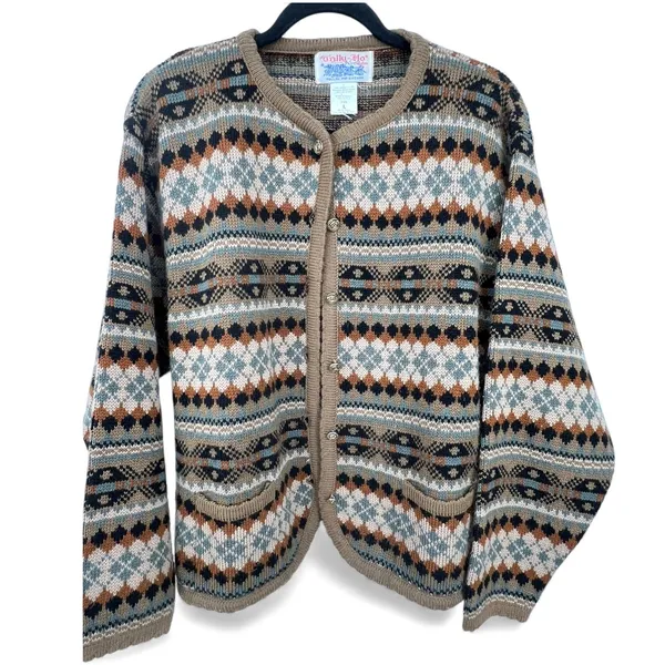 Tally-Ho Vintage L Aztec print cardigan wool blend Cardigan Knit 70's Womens - Image 2