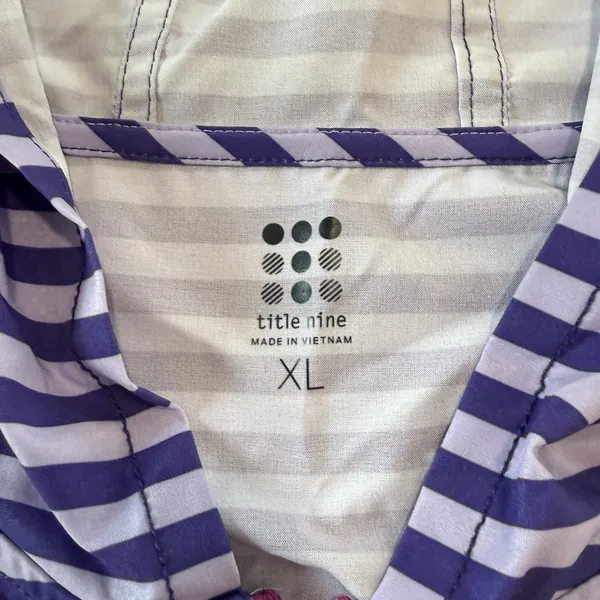 Title Nine 3/4 Sleeve Purple Striped 1/2‎ Zip Hooded Athleisure Dress Pockets XL - Image 14