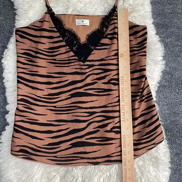Socialite Tan Brown Black Lace Trim Cami Top Sleeveless Y2k Animal Print Grunge - Image 6
