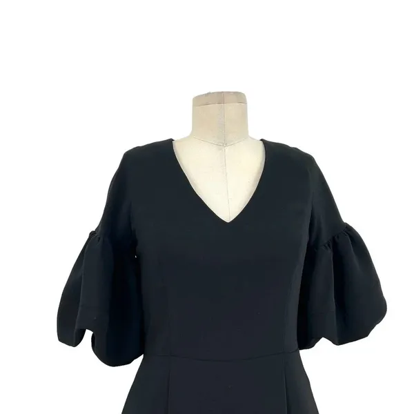 Amanda Uprichard Norelle Dress‎ Mini Short Puff Sleeve V-Neck Black Size Small - Image 4