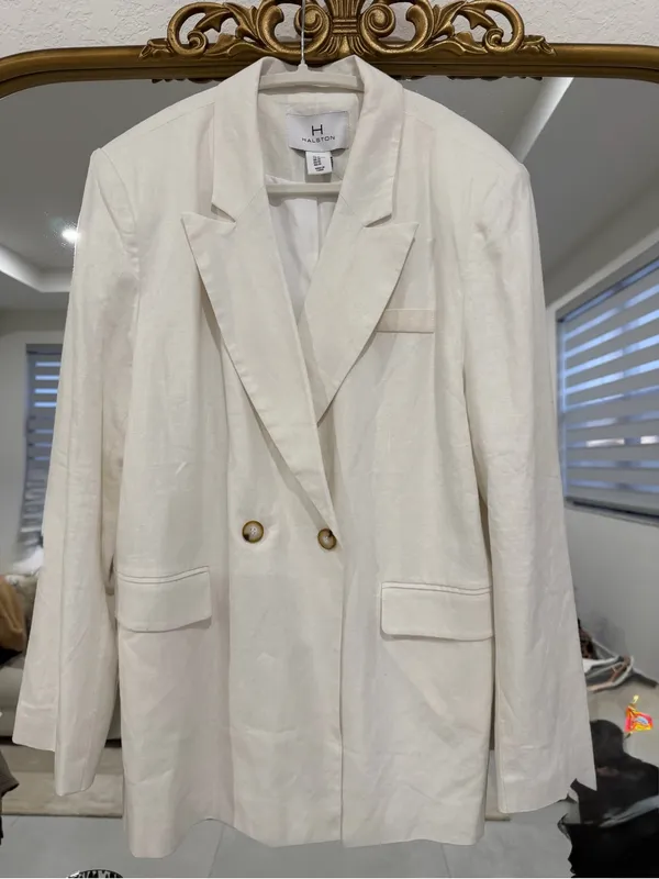 New! H by Halston White Linen Blend Double-Breasted Blazer - Size XL - Image 2