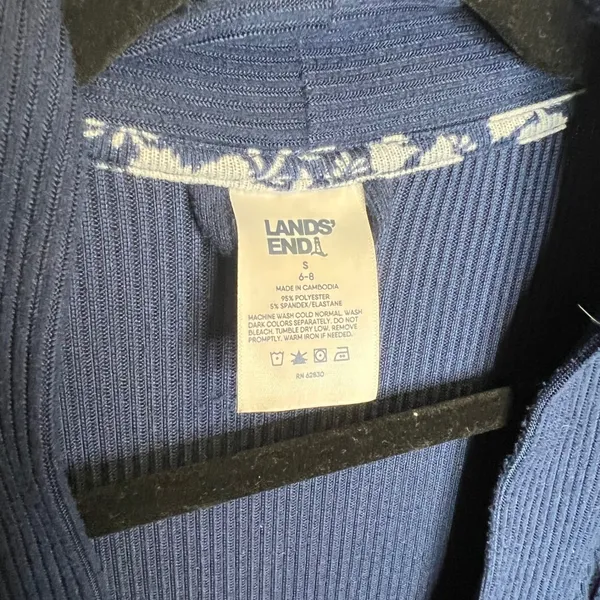 Lands End Womens Navy Blue Ribbed Knit Robe Pajama Pants Lounge Set‎ Size S 6-8 - Image 8