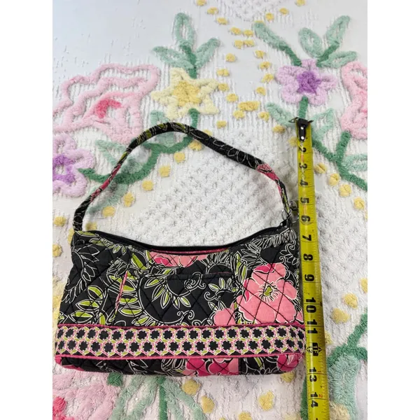 Croft & Barrow Quilted Floral Shoulder‎ Bag Black Pink Green RN73277 Small Purse - Image 7