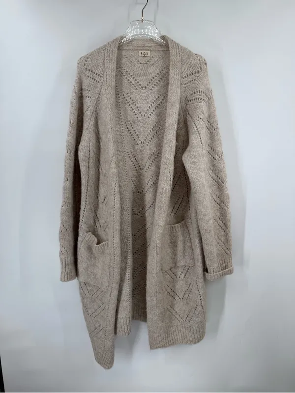 POL Diamond Eyelet Pattern Open Knit Cardigan size large - Image 3