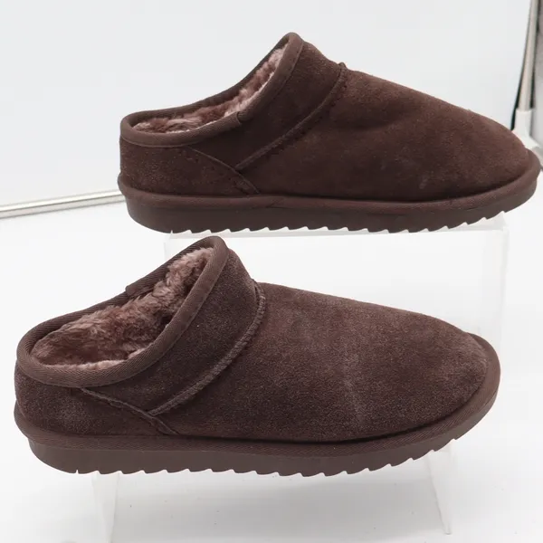 Cushionaire Slippers Women 8.5 Suede Memory Foam Mules Brown Faux Fur Excellent - Image 2