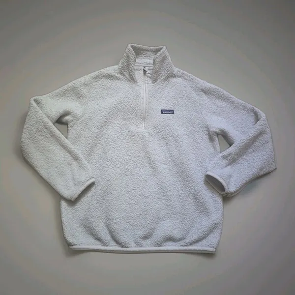 Patagonia Women’s Large Fleece Sweater Jacket 1/4 Zip Sherpa White Matted Fleece - Image 6