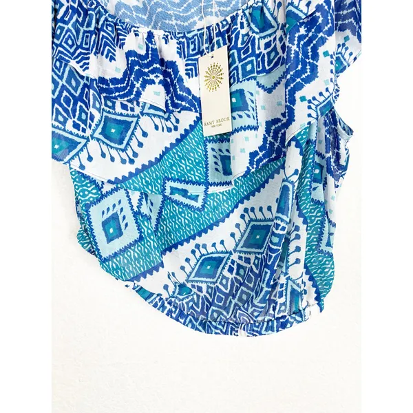 NWT RAMY Brook Milo Blue Printed Off The Shoulder Cropped Top Large Ruffle - Image 11