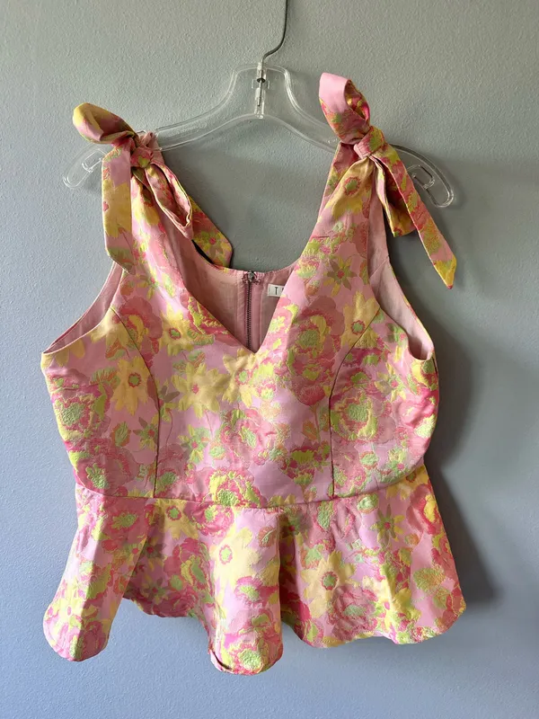 Tcec Pink Floral Peplum Top Sleeveless - Image 2