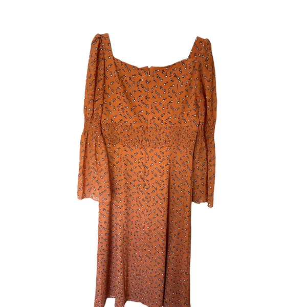 French Connection Dress Orange Floral Square Neck‎ Long Sleeve Midi - Image 4