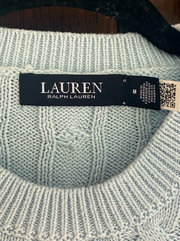 Ralph Lauren Light Blue Cable-Knit Crewneck Sweater Size M - Image 3