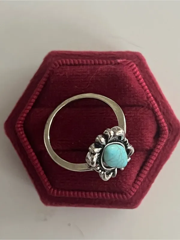 Bohemian Style Stainless Steel Silver Faux Turquoise Ring Size 8 NWT - Image 3