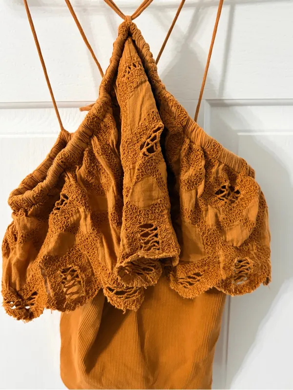 Anthropologie Women’s Rust Brown Crochet-Trim Halter Top - Image 3