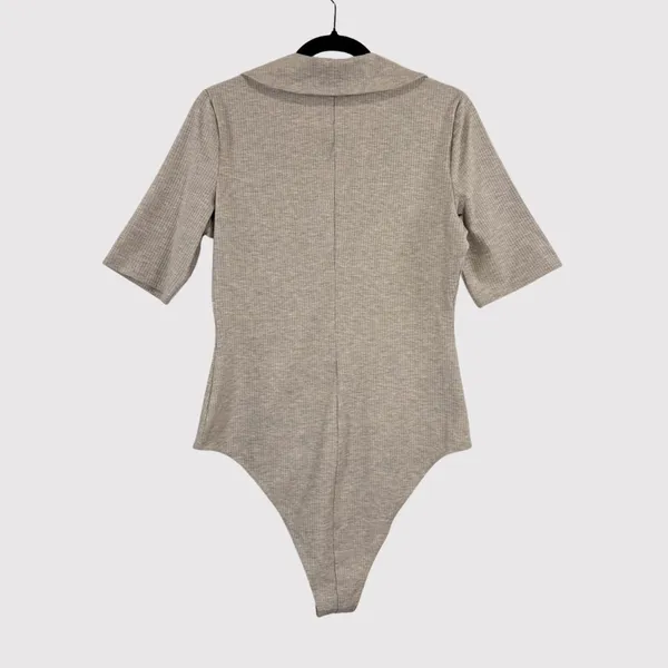 Reformation Womens Bodysuit Beige Rita Ribbed High Leg Button Down Henley XL - Image 2