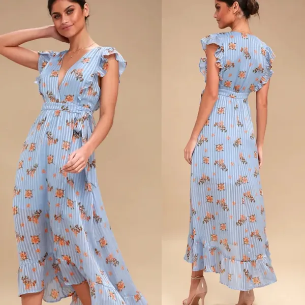 ASTR The Label Lila Light Blue Floral Print Maxi Dress M - Image 2