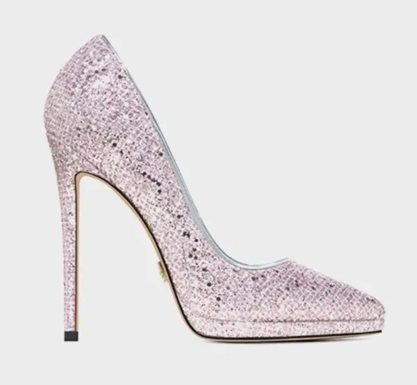Pastel Pink Kawaii Glitter Sparkly Pointed Toe Heels Pumps Shoes - Image 2