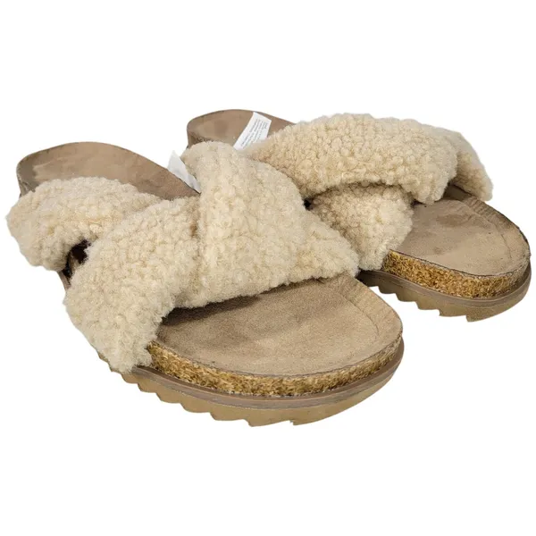 Treasure and Bond Sherpa Slide Sandals Cream Women Size 6‎ Comfort Cozy Warm - Image 12