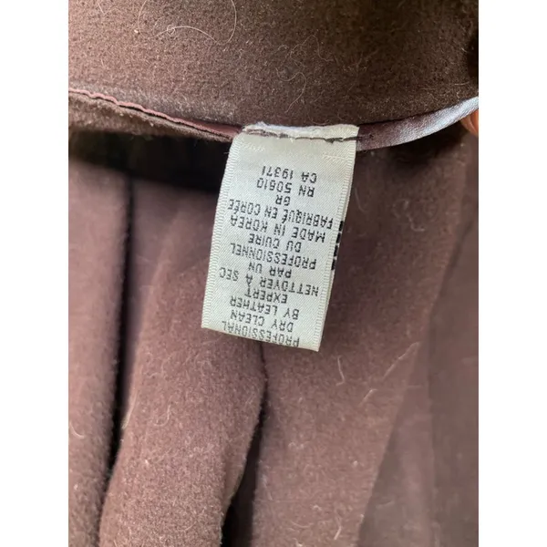 Anne Klein Leather Long Coat Brown Made in Korea Open Front Minimalist Classic L - Image 5