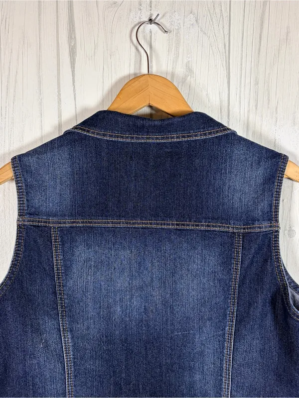 EARL JEANS Women’s Dark Blue Wash Denim Vest, XL, Western Boho - Image 6