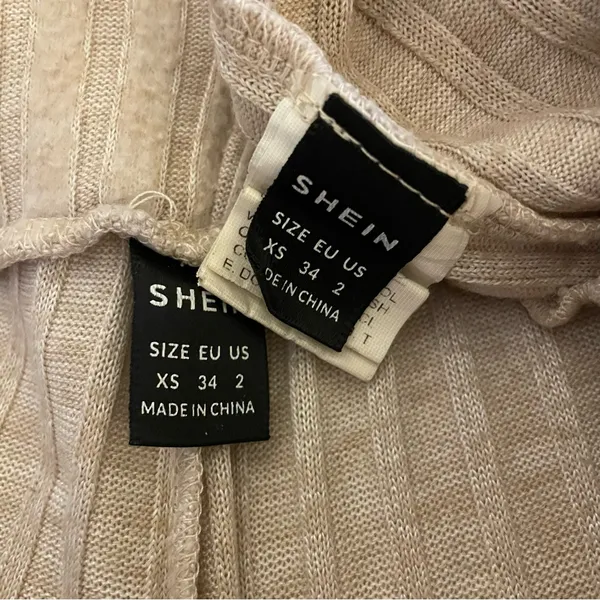 SHEIN Drop Shoulder Ribbed Knit Top & Pants Set, Khaki, Size XS, EUC - Image 10