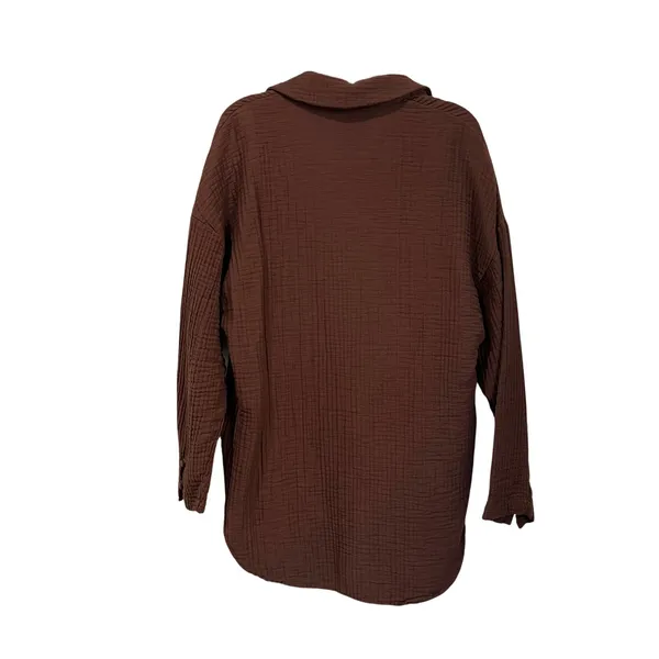 Zara Cotton Blend Oversized Top Size XS Brown Textured Gauze Relaxed‎ Fit - Image 2